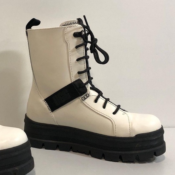 Women’s UGG Sheena White Leather Lace Up Platform Boot Size 6.5M - Picture 7 of 13